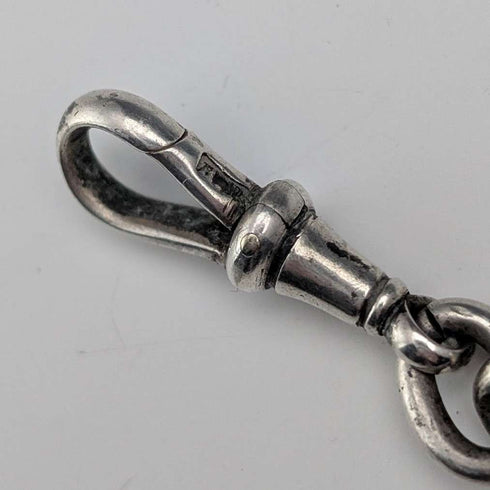 Circa 1900 British antique sterling silver Albert chain 40g sterling silver & amber fob