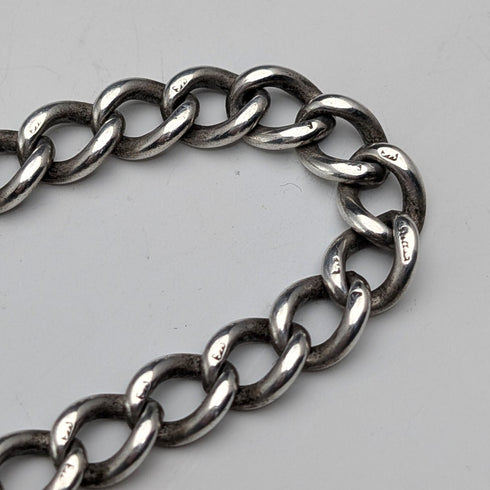 約 1900 年英國古董純銀阿爾伯特鏈 40 克純銀和琥珀吊墜