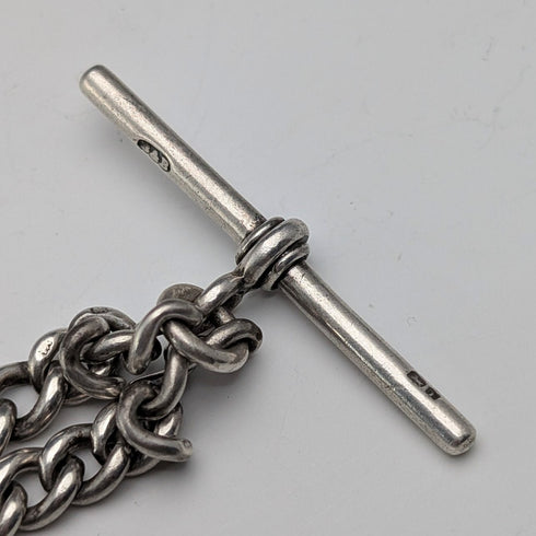 Circa 1900 British antique sterling silver Albert chain, 56g sterling silver medal fob