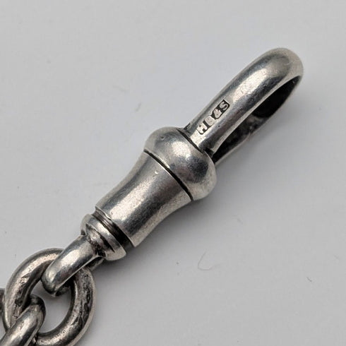 Circa 1900 British antique sterling silver Albert chain, 56g sterling silver medal fob