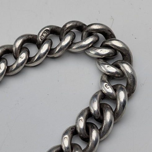 Circa 1900 British antique sterling silver Albert chain, 56g sterling silver medal fob