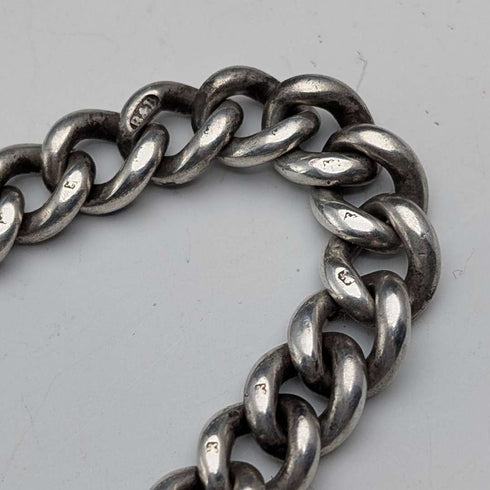 Circa 1900 British antique sterling silver Albert chain, 56g sterling silver medal fob