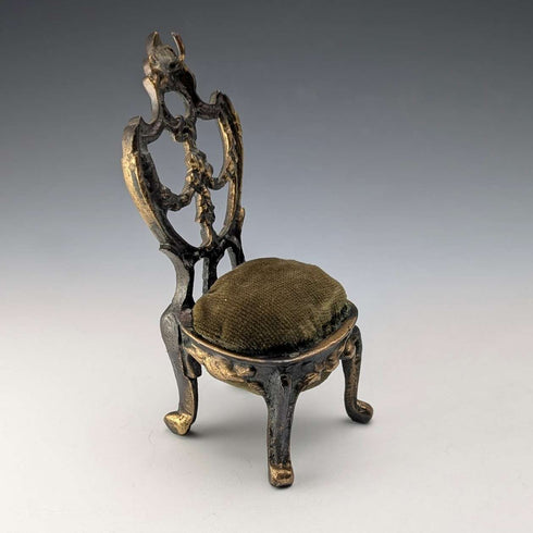 1920s Brass Chair-Shaped Pocket Watch Holder with Khaki Seat