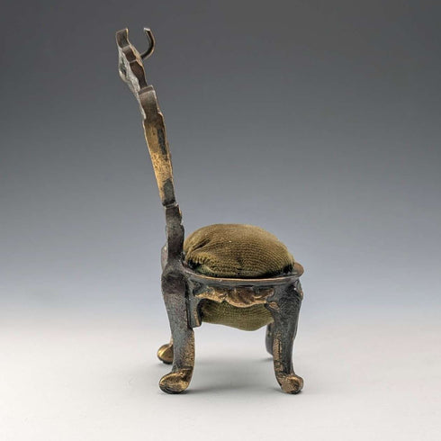 1920s Brass Chair-Shaped Pocket Watch Holder with Khaki Seat