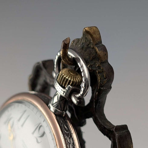 1920s Brass Chair-Shaped Pocket Watch Holder with Khaki Seat