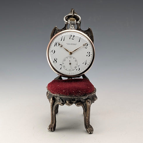 1920 年代黃銅椅懷錶架深紅色座椅