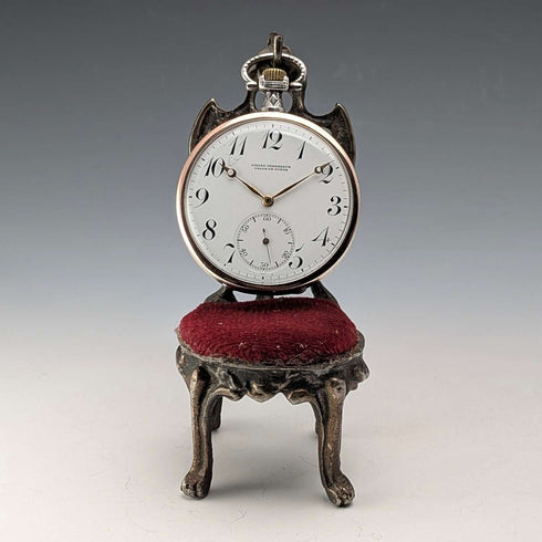 1920年代 真鍮製 椅子型 懐中時計ホルダー ダークレッドシート
