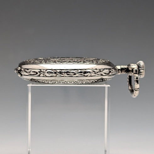 1901年頃 アンティーク ロンジン 懐中時計 細密浮彫彫刻 銀側ハンターケース 動作良好