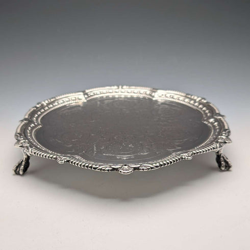 1893 British antique sterling silver Salva card tray diameter 23cm 413g Charles Boyton