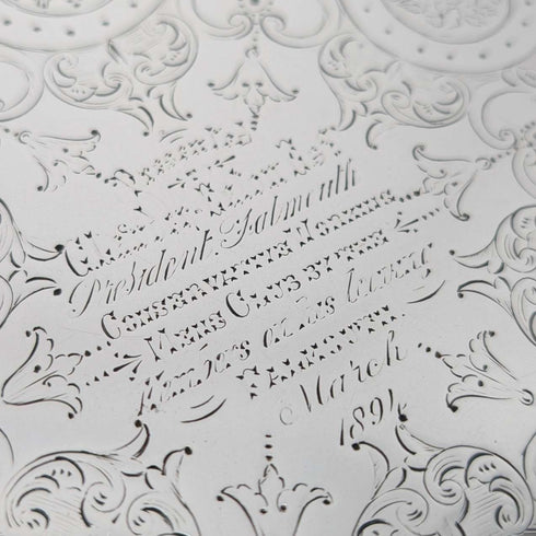 1893 British antique sterling silver Salva card tray diameter 23cm 413g Charles Boyton