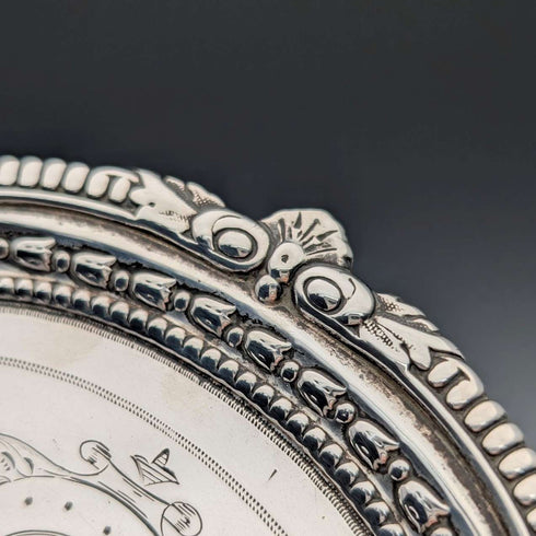 1893 British antique sterling silver Salva card tray diameter 23cm 413g Charles Boyton