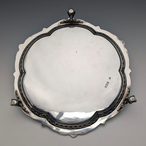 1893年 英国アンティーク 純銀製サルヴァ カードトレイ直径23cm 413g Charles Boyton