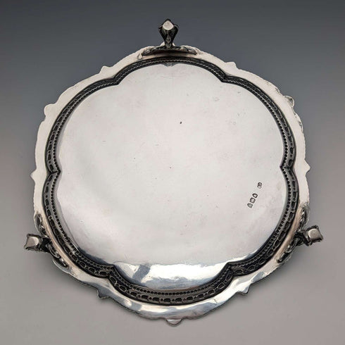1893 British antique sterling silver Salva card tray diameter 23cm 413g Charles Boyton