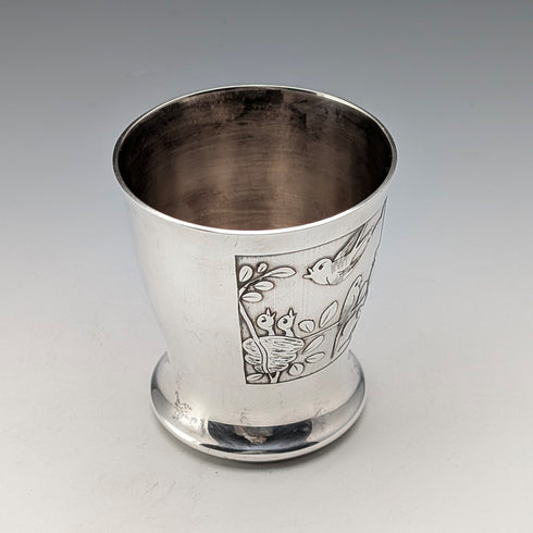 フレンチヴィンテージ 鳥装飾 シルバープレート製 ビーカーカップ