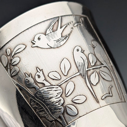 フレンチヴィンテージ 鳥装飾 シルバープレート製 ビーカーカップ