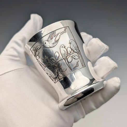 フレンチヴィンテージ 鳥装飾 シルバープレート製 ビーカーカップ