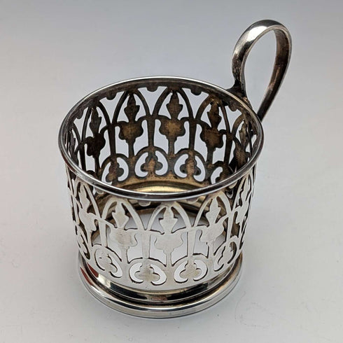 1929 British vintage porcelain cups in sterling silver holders, set of 3, Walker & Hall, AYNSLEY