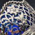 1856 British antique sterling silver earring decorated bowl, 165g, cobalt glass liner, AB Savory & Sons