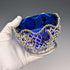 1856 British antique sterling silver earring decorated bowl, 165g, cobalt glass liner, AB Savory & Sons