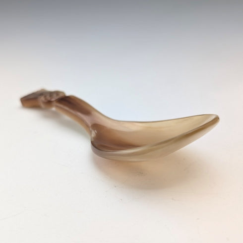 Antique British horn tea caddy spoon with thistle decoration