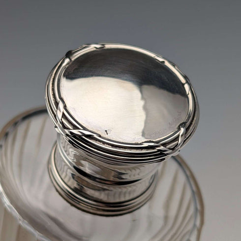 French antique pure silver lid glass perfume bottle