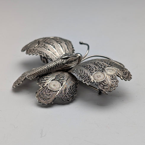 ヴィンテージ ポルトガル製 フィリグリー バタフライ シルバーブローチ