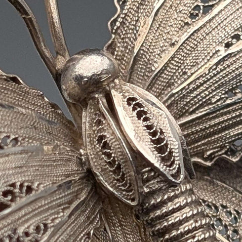 Vintage Portuguese filigree butterfly silver brooch