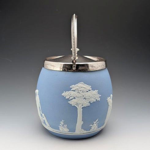 Antique British Wedgwood Biscuit Barrel Jasperware Pale Blue