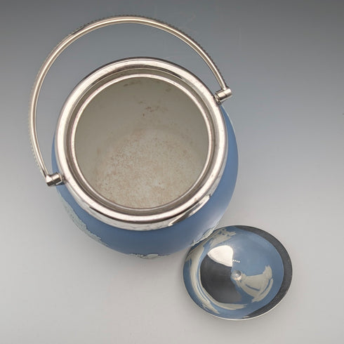 Antique British Wedgwood Biscuit Barrel Jasperware Pale Blue