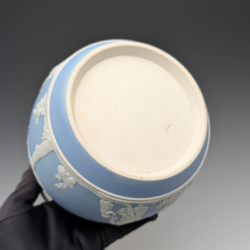 Antique British Wedgwood Biscuit Barrel Jasperware Pale Blue