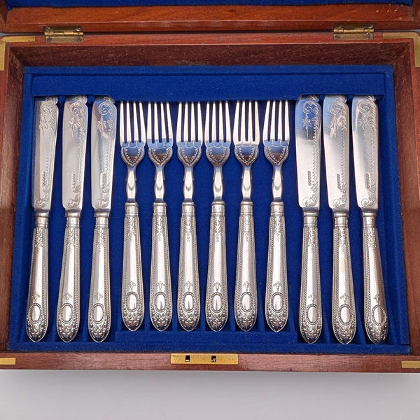 1876年 英国アンティーク シルバープレート製 カトラリー6ペア 木箱入り Harrison Brothers&Howson