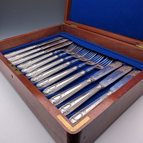 1876年 英国アンティーク シルバープレート製 カトラリー6ペア 木箱入り Harrison Brothers&Howson