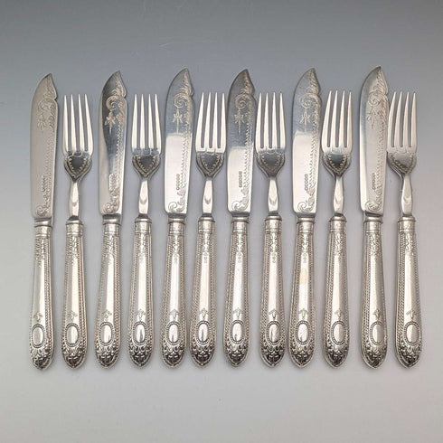1876年 英国アンティーク シルバープレート製 カトラリー6ペア 木箱入り Harrison Brothers&Howson