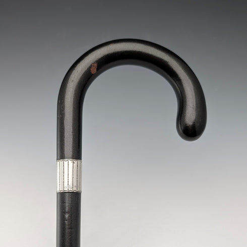 1927年 英国ヴィンテージ 黒軸 曲がりハンドル 純銀装飾 ステッキ 杖 88cm J Howell&Co