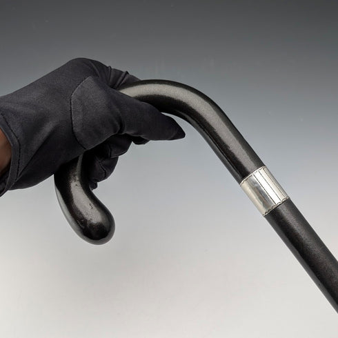 1927年 英国ヴィンテージ 黒軸 曲がりハンドル 純銀装飾 ステッキ 杖 88cm J Howell&Co