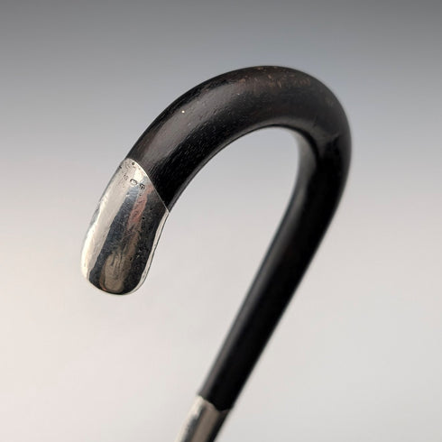 1912 年英國古董黑軸、彎柄、純銀裝飾手杖,90 厘米,J Howell & Co.