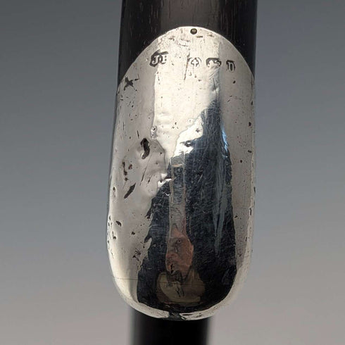 1912 年英國古董黑軸、彎柄、純銀裝飾手杖,90 厘米,J Howell & Co.