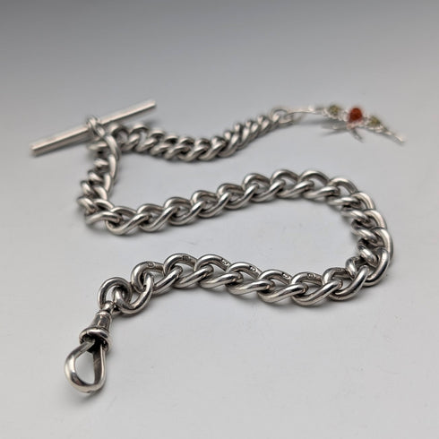 約 1900 年英國古董純銀阿爾伯特鏈,49 克,純銀燕子錶鍊