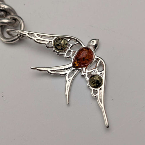 Circa 1900 British antique sterling silver Albert chain, 49g, sterling silver swallow fob