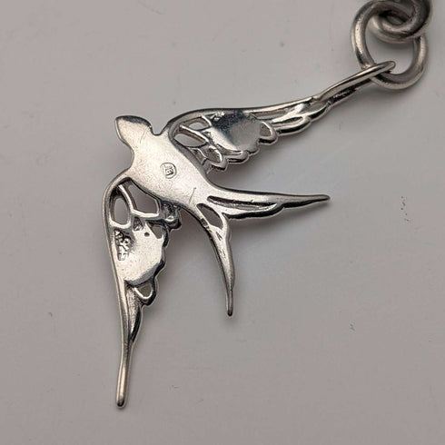 Circa 1900 British antique sterling silver Albert chain, 49g, sterling silver swallow fob