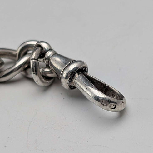Circa 1900 British antique sterling silver Albert chain, 49g, sterling silver swallow fob