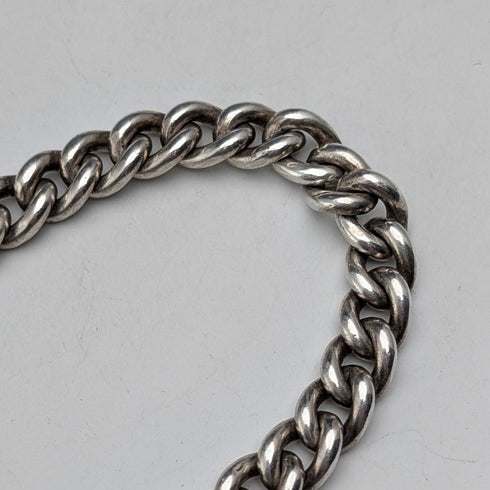 Circa 1900 British antique sterling silver Albert chain, 42g, enamel decoration, sterling silver medal fob