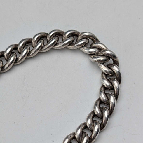 Circa 1900 British antique sterling silver Albert chain, 42g, enamel decoration, sterling silver medal fob