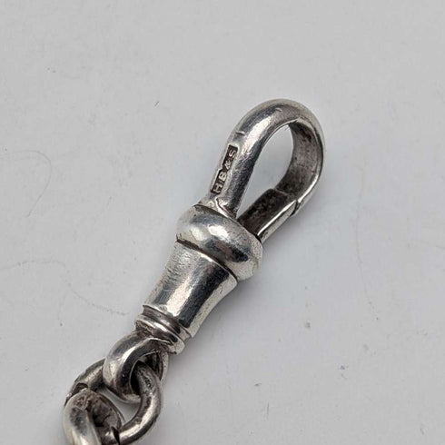 Circa 1900 British antique sterling silver Albert chain, 42g, enamel decoration, sterling silver medal fob