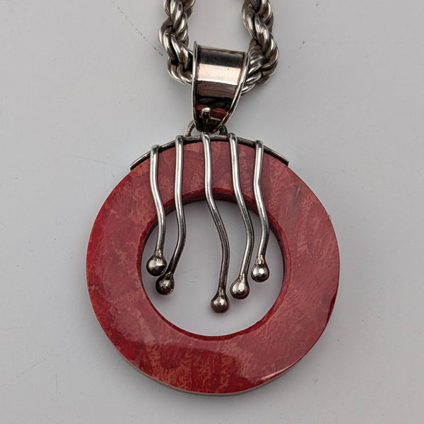 復古紅珊瑚和純銀吊墜,搭配純銀項鍊