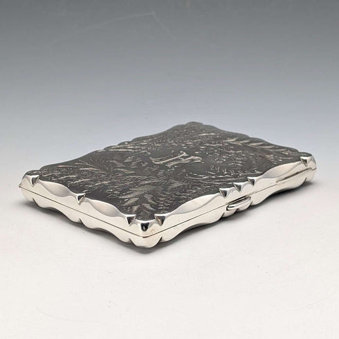 1906 British antique sterling silver double door card case, 84g, Hilliard & Thomason