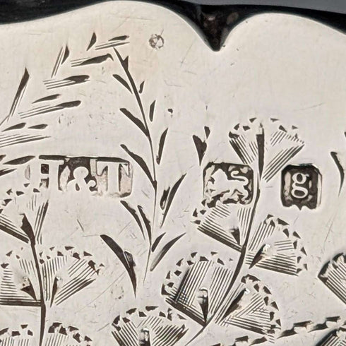 1906 British antique sterling silver double door card case, 84g, Hilliard & Thomason