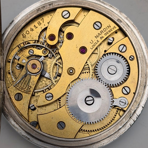 アンティーク ユリス・ナルダン 懐中時計 銀側ハンターケース 動作良好