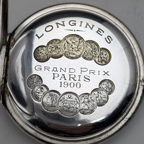 1904年頃 アンティーク ロンジン 懐中時計 アール・ヌーヴォー彫刻 銀側ハンターケース 動作良好