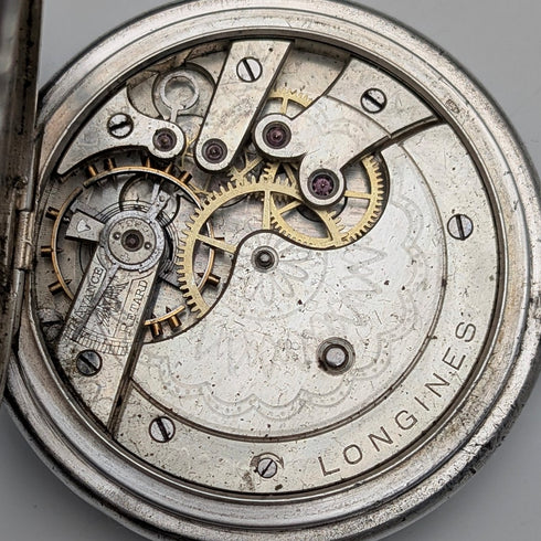 1904年頃 アンティーク ロンジン 懐中時計 アール・ヌーヴォー彫刻 銀側ハンターケース 動作良好